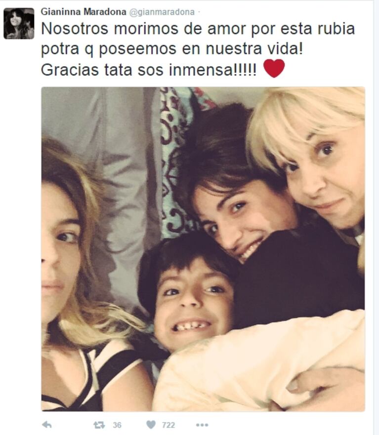 Gianinna Maradona y un contundente mensaje (con foto incluida) tras la reconciliación del Diez con Diego Junior