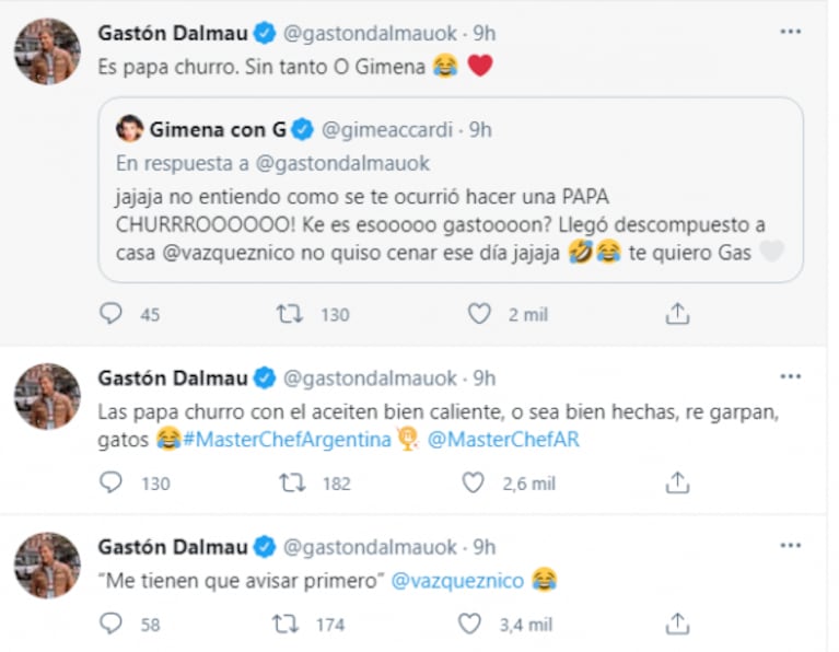 Gime Accardi chicaneó a Gastón Dalmau al ver la reacción de Nico Vázquez cuando probó su 'papa churro' en MasterChef: "Llegó descompuesto"