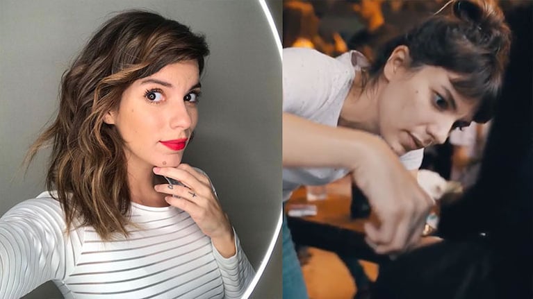 Gimena le cortó el cabello a las personas que se acercaron para donarlo.