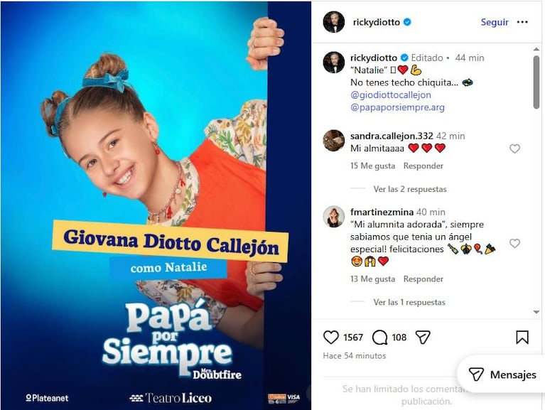Giovana Diotto Callejón estará en Papá por Siempre.