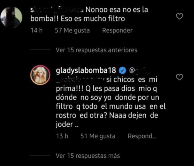 Gladys La Bomba Tucumana se cruzó con un seguidor que la criticó por los filtros de sus fotos: "Todo el mundo los usa"