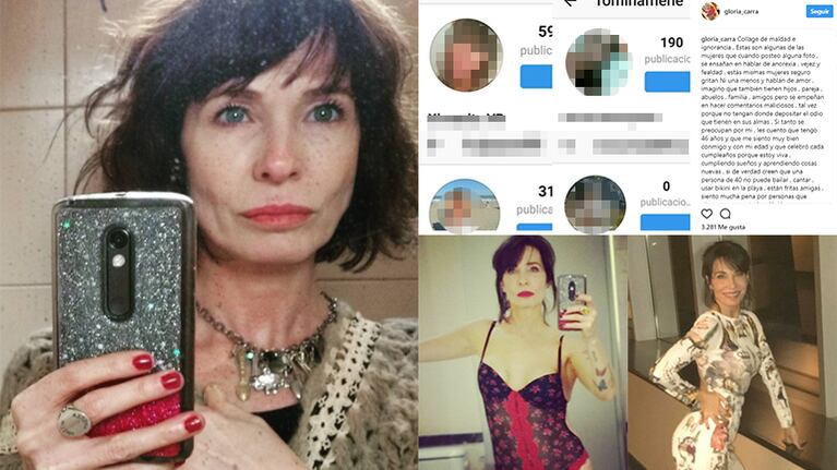Gloria Carrá, indignada por las críticas en las redes sociales  (Fotos: Instagram).