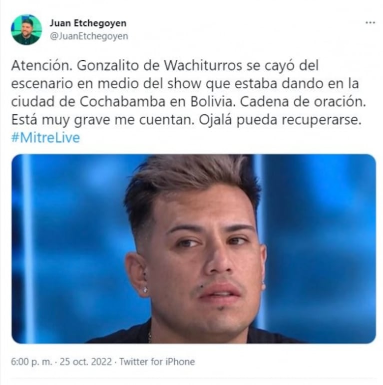 Gonzalito de Los Wachiturros se cayó del escenario y pelea por su vida: piden cadena de oraciones