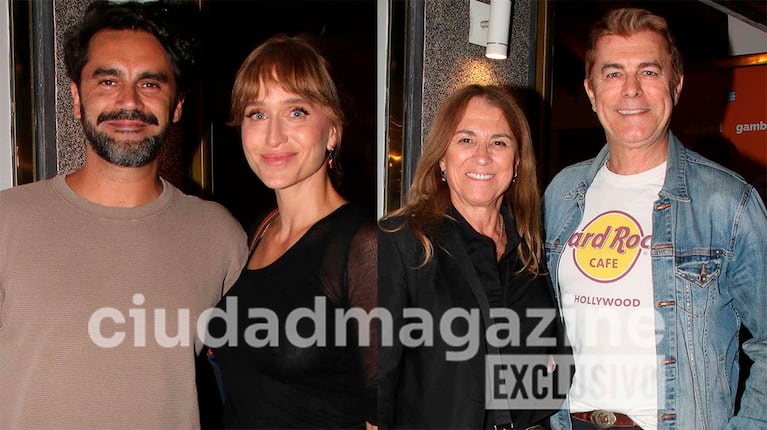 Gonzalo Heredia, Brenda Gandini, Gabriel Corrado y Constanza Feraud en el teatro en la noche porteña (Foto: Movilpress).