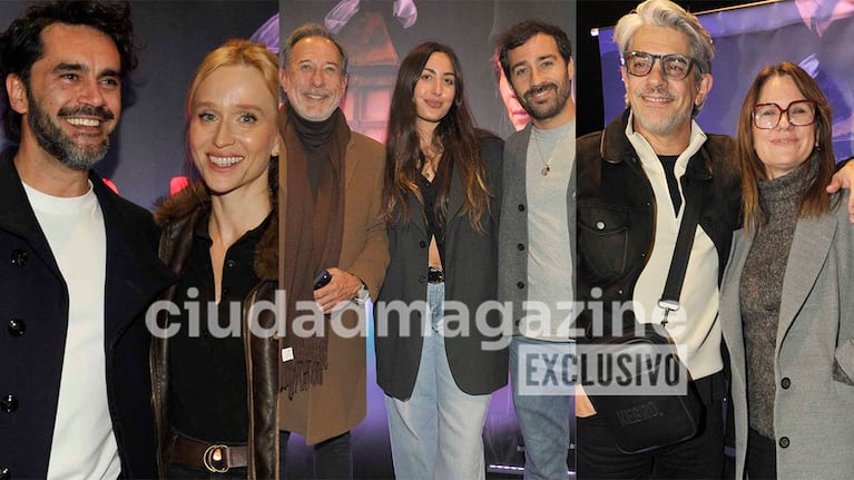 Gonzalo Heredia, Brenda Gandini, Guillermo Francella y sus hijos, Pablo Echarri y Nancy Dupláa en el estreno de Invasiones I, la obra protagonizada por Elena Roger (Fotos: Movilpress).