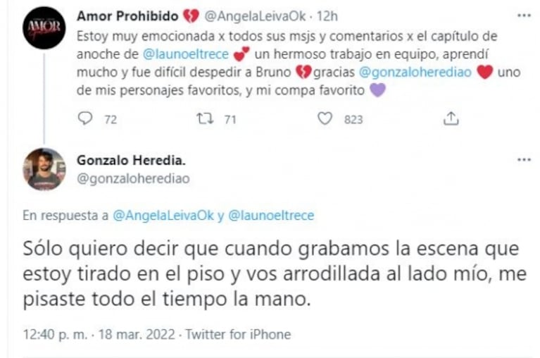 Gonzalo Heredia mandó al frente a Ángela Leiva al hablar de la escena de su muerte en La 1-5/18: "Solo quiero decir que me pisaste la mano todo el tiempo"