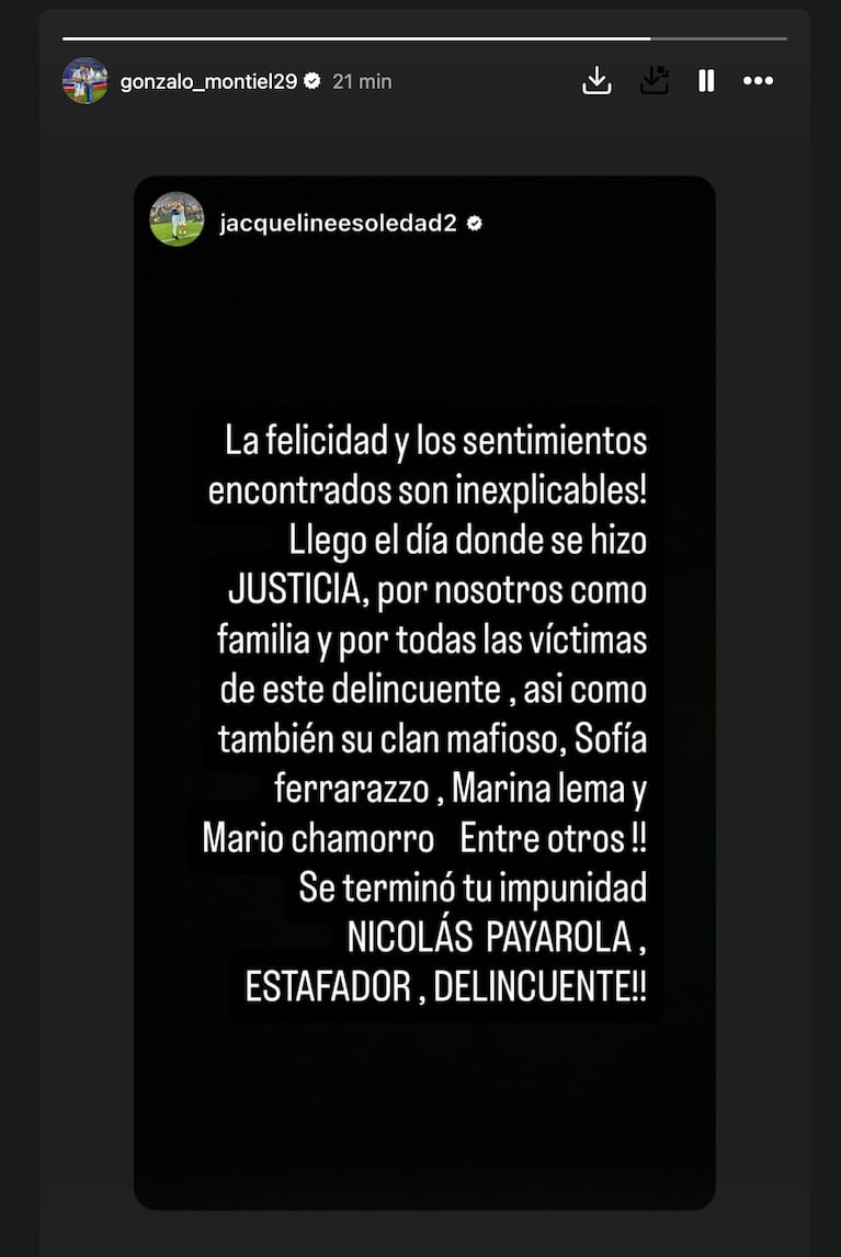 Gonzalo Montiel reaccionó a la detención de su ex abogado. Crédito: Instagram