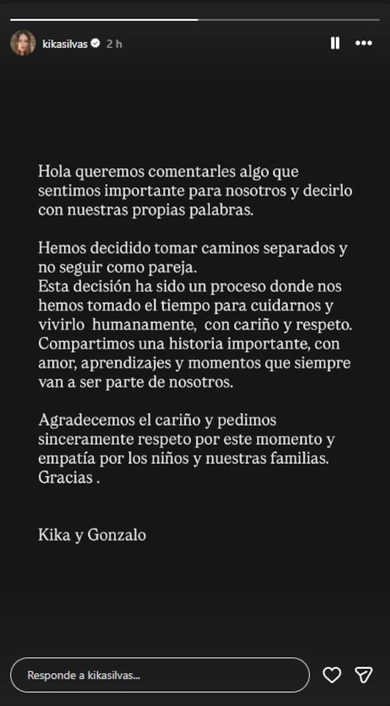 Gonzalo Valenzuela y Kika Silva anunciaron su separación.