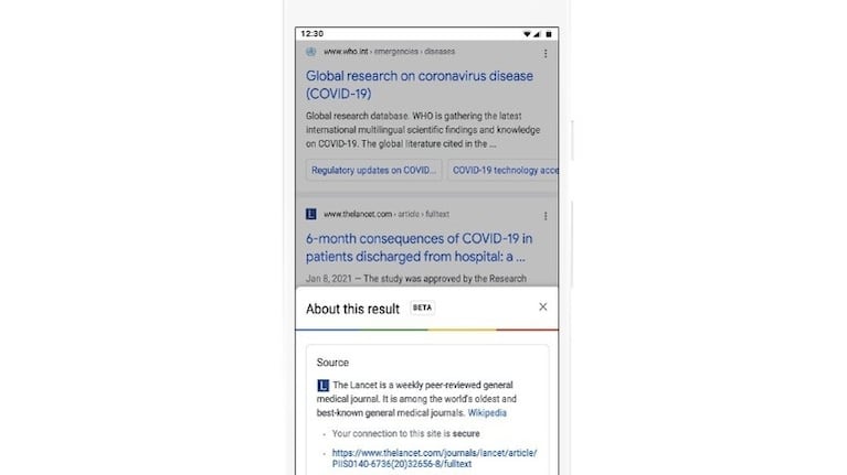 Google añadirá información contextual en la búsqueda para verificar páginas web antes de hacer clic en ellas. Foto:DPA.