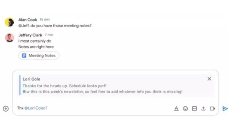Google chat permite citar un mensaje para responder a él