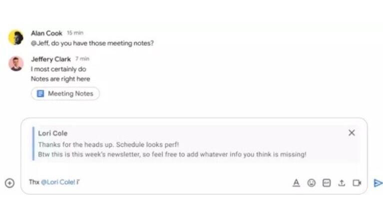 Google chat permite citar un mensaje para responder a él