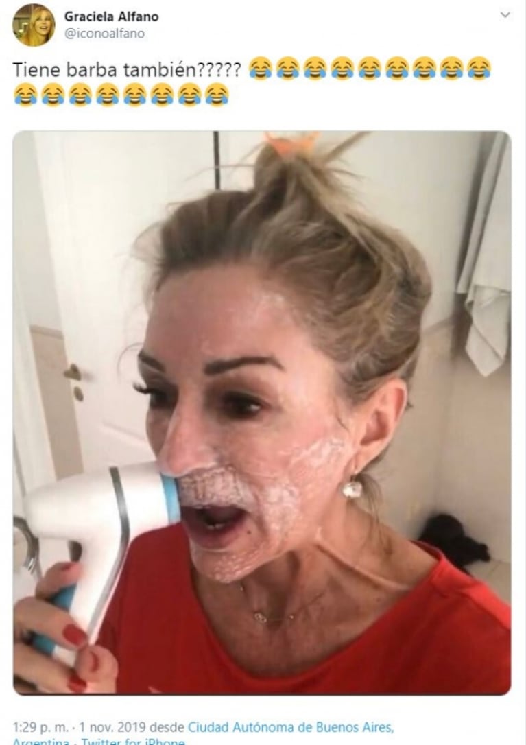Graciela Alfano se burló de una foto de entrecasa de Yanina Latorre y compartió los picantes mensajes de Twitter: "¿Tiene barba también?"
