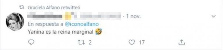 Graciela Alfano se burló de una foto de entrecasa de Yanina Latorre y compartió los picantes mensajes de Twitter: "¿Tiene barba también?"