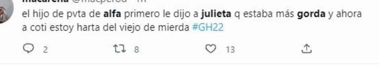 Gran Hermano 2022: Alfa le dijo a Julieta que está "más gorda" y lo destrozaron en las redes