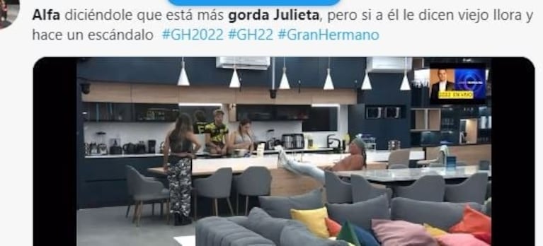 Gran Hermano 2022: Alfa le dijo a Julieta que está "más gorda" y lo destrozaron en las redes