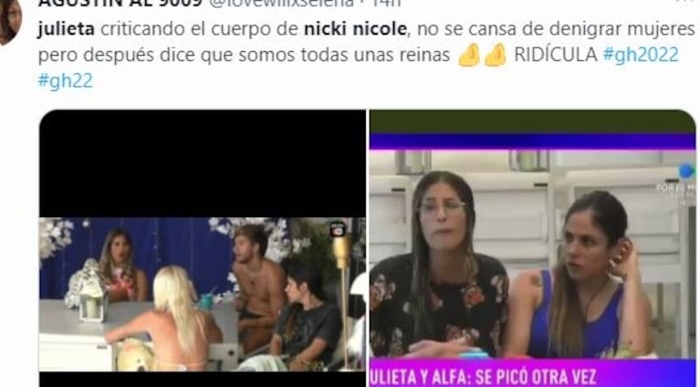 Gran Hermano 2022: Julieta fue fuertemente repudiada por sus desafortunados comentarios sobre Nicki Nicole