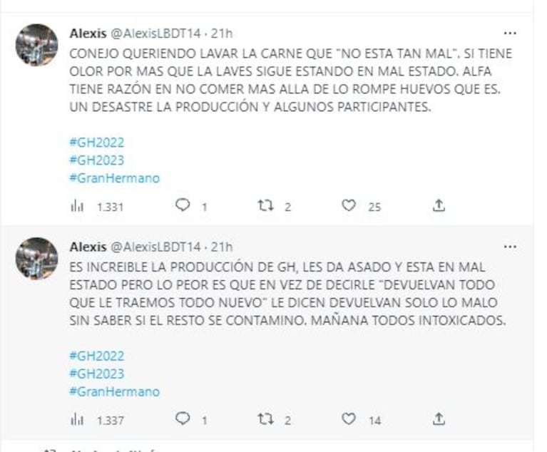 Gran Hermano 2022: les dieron de comer carne en mal estado y estalló la polémica
