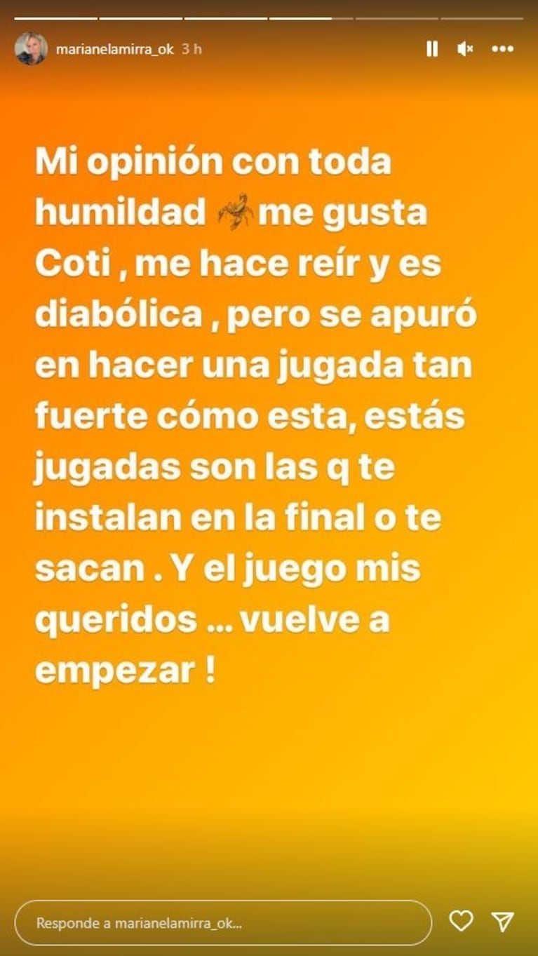 Gran Hermano 2022: Marianela Mirra sorprendió al criticar la espontánea de Coti 