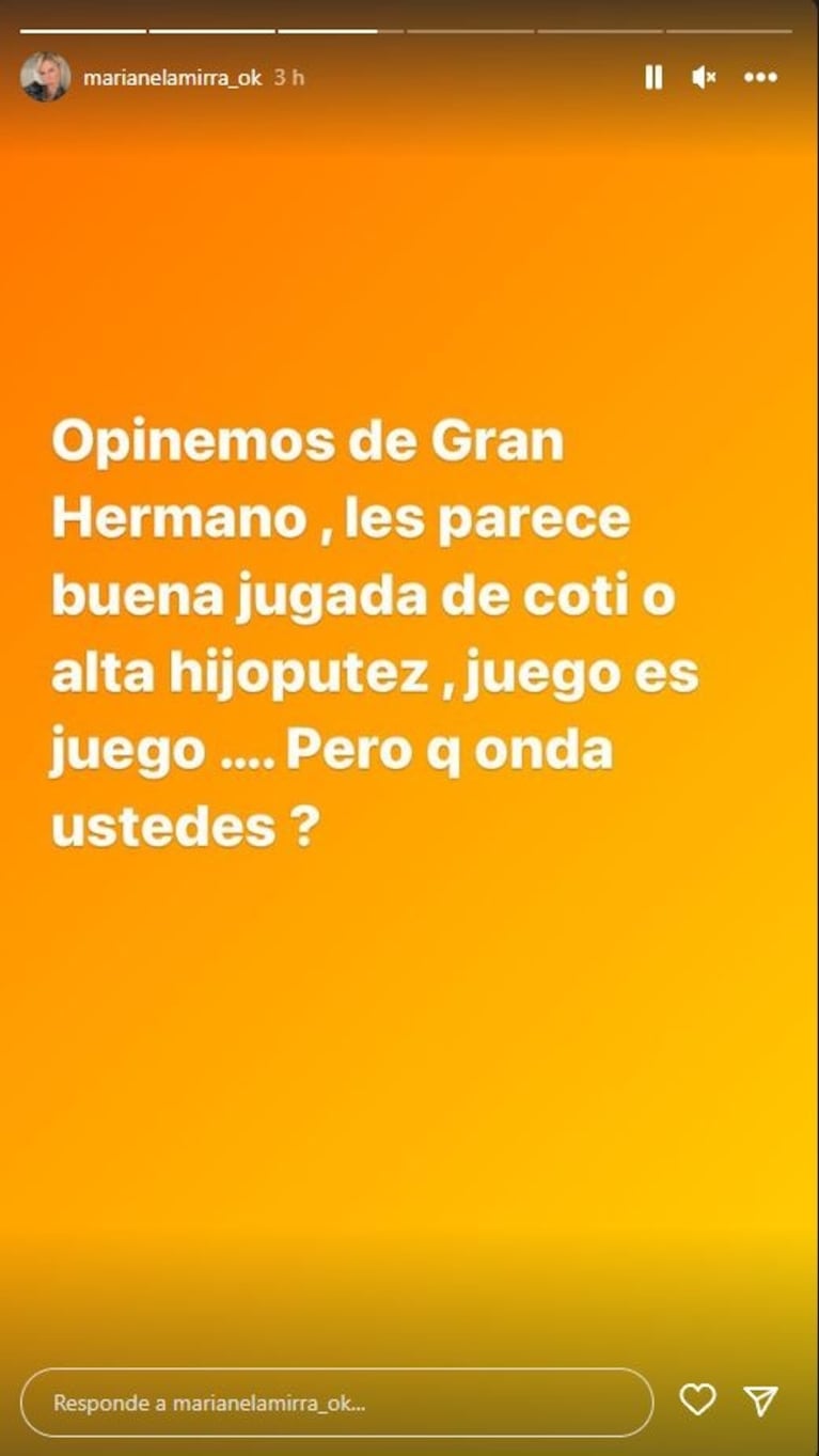 Gran Hermano 2022: Marianela Mirra sorprendió al criticar la espontánea de Coti 