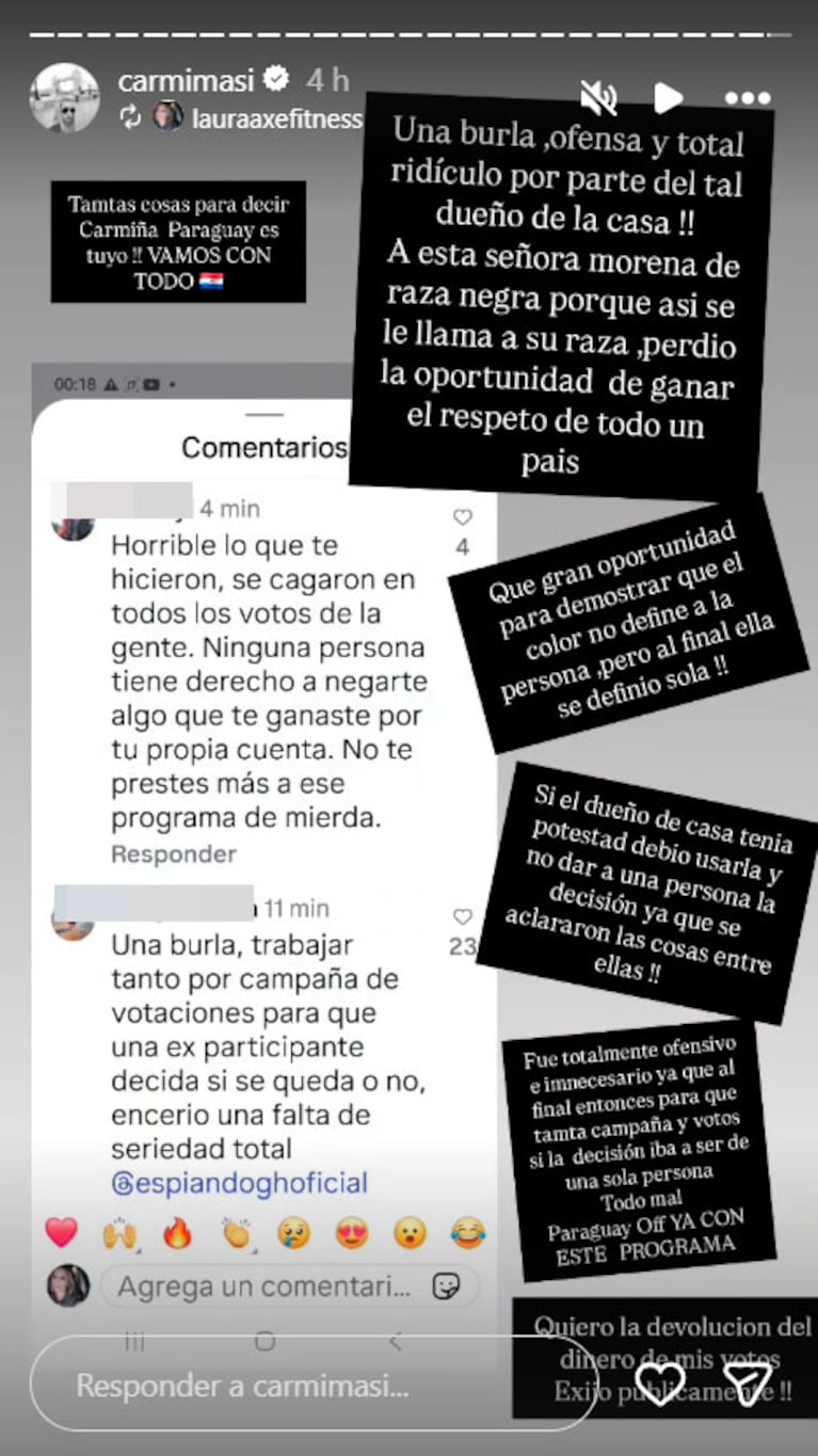 Gran Hermano: Carmiña explotó contra la producción tras sentirse “humillada” en el repechaje (captura de Instagram)