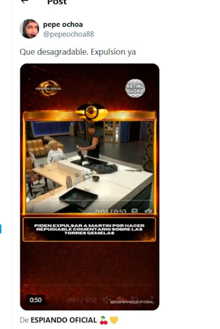 Gran Hermano: el polémico comentario de Martín Rodríguez por el que piden su expulsión  (captura de X)