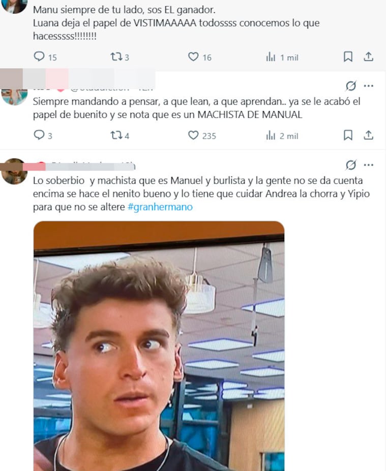 Gran Hermano: el polémico cruce de Manuel con Luana que desató una ola de críticas en redes (captura de X)