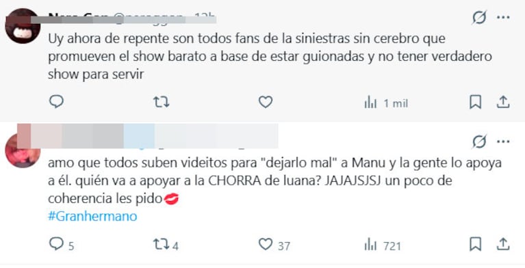 Gran Hermano: el polémico cruce de Manuel con Luana que desató una ola de críticas en redes (captura de X)