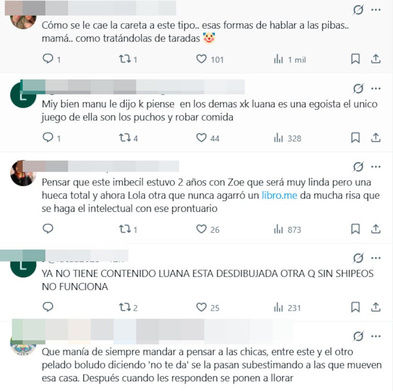 Gran Hermano: el polémico cruce de Manuel con Luana que desató una ola de críticas en redes (captura de X)