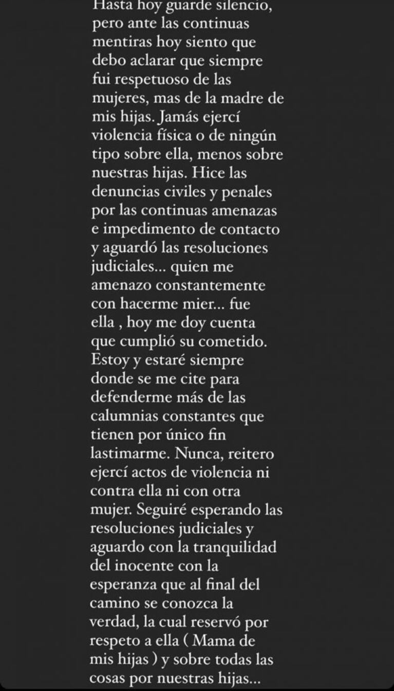 Grave frase de Matías Defederico sobre las acusaciones de Cinthia Fernández: "Ella me amenazó constantemente y cumplió"