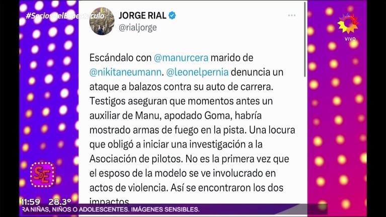 Gravísima acusación contra Manu Urcera tras la balacera al auto de Leonel Pernía