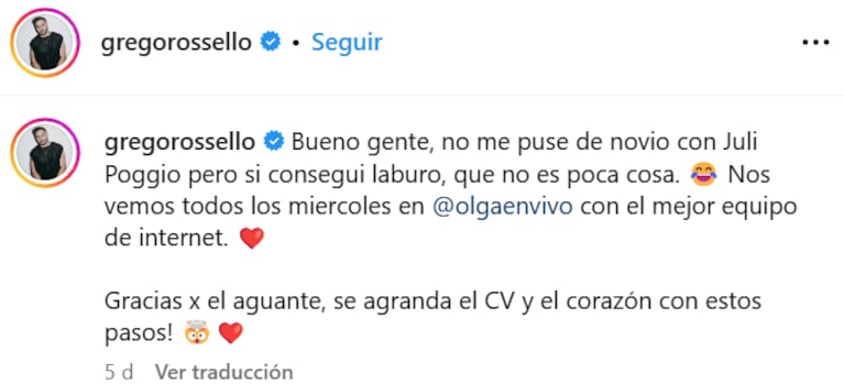 Grego Rossello anunció su incorporación a Olga con un polémico posteo que dejó mal parado a Luzu TV