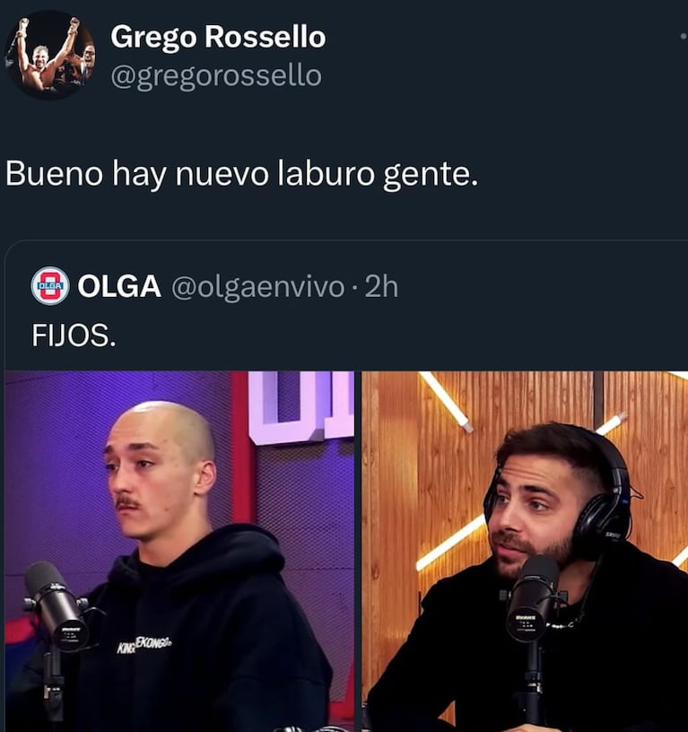 Grego Rossello anunció su incorporación a Olga con un polémico posteo que dejó mal parado a Luzu TV