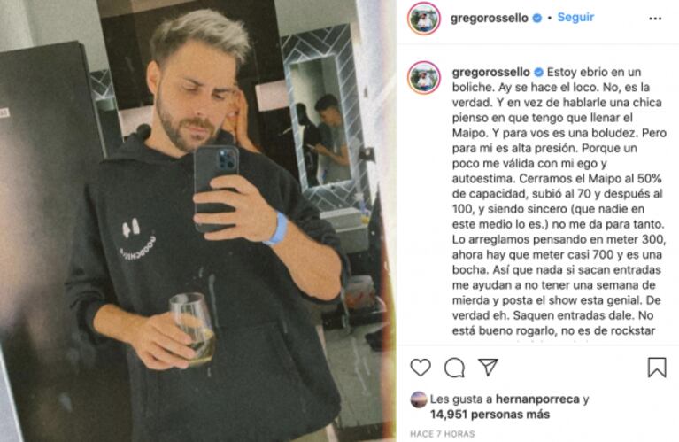 Grego Rossello blanqueó su miedo a no llenar el teatro y China Suárez le hizo el aguante: "Vamos todos" 