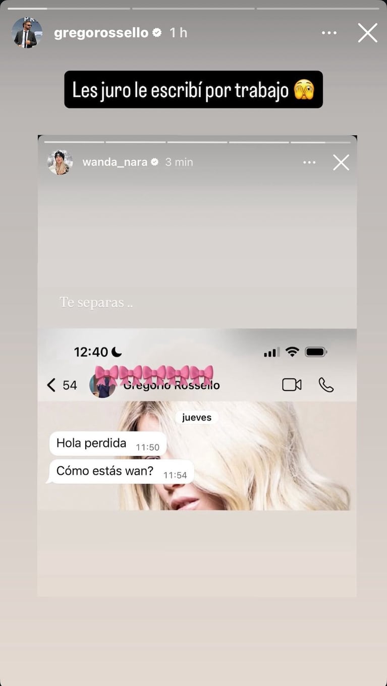 Grego Rossello respondió y mostró su ida y vuelta con Wanda Nara (Foto: Instagram/@wanda_nara).