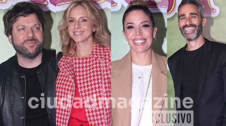 Guido Kaczka, Carla Peterson, Virginia Gallardo y el Pollo Álvarez en el estreno de Esperando la Carroza (Fotos: Movilpress).