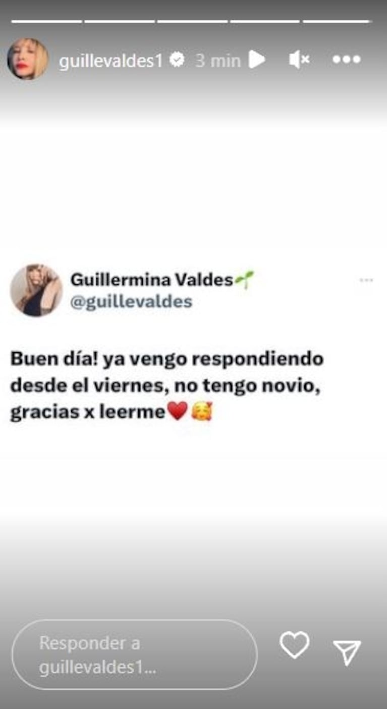 Guillermina Valdés habló de su estado sentimental tras las imágenes infraganti con el arquero de Boca: "No tengo novio"