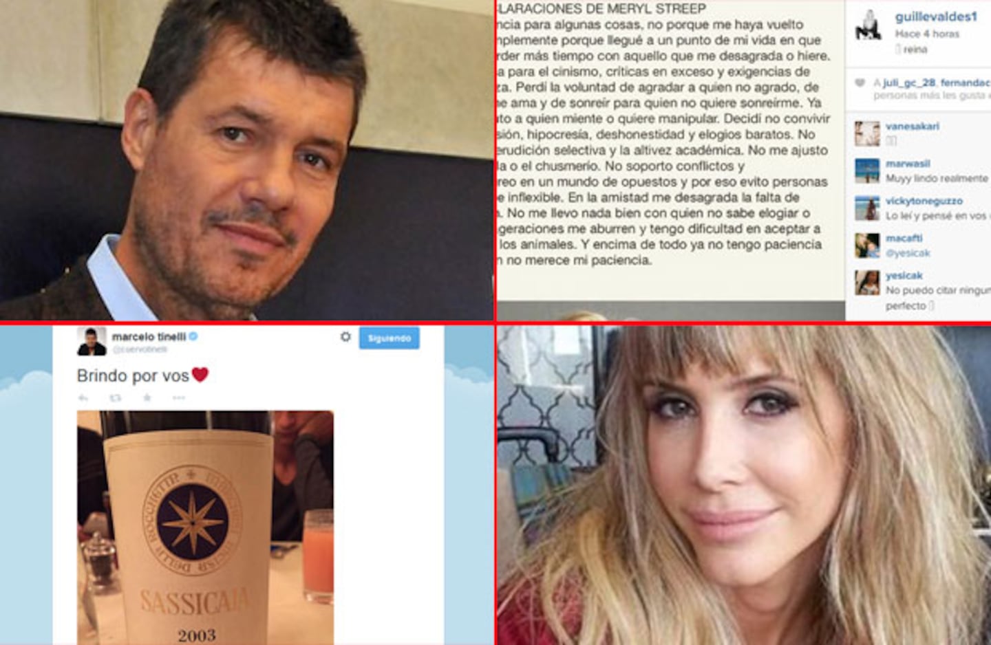 Guillermina Valdés y Marcelo Tienlli, misteriosos en las redes sociales. (Fotos: Twitter, Instagram y Web))