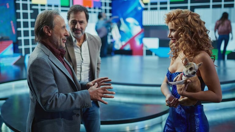 Guillermo Francella, Martín Seefeld y Laurita Fernández en la película Granizo.