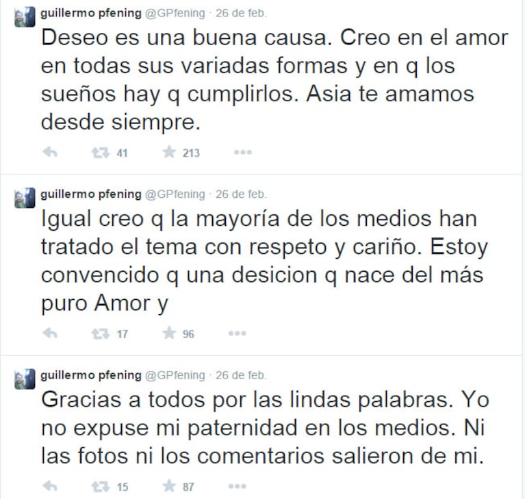 Guillermo Pfening fue padre con su mejor amiga: su descargo en Twitter (Foto: Twitter)