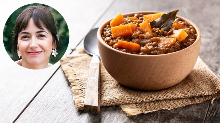 Guiso de lentejas, la receta con olla a presión eléctrica de Ximena Sáenz. Foto: montaje
