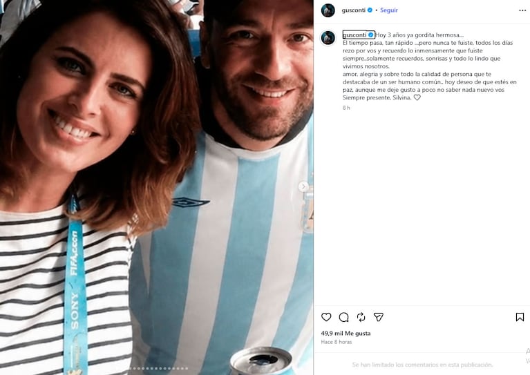 Gustavo Conti recordó a Silvina Luna a tres años de su muerte con un desgarrador mensaje (Foto de Instagram)
