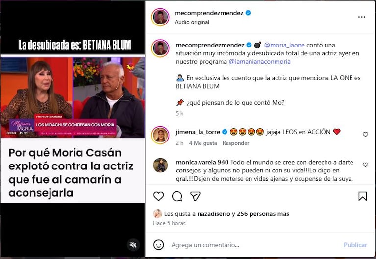 Gustavo Méndez sobre Moria Casán y Betiana Blum. (Foto: @mecomprendezmendez)