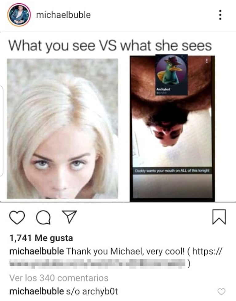 Hackearon a Michael Bublé en Instagram y le publicaron un "chiste porno"