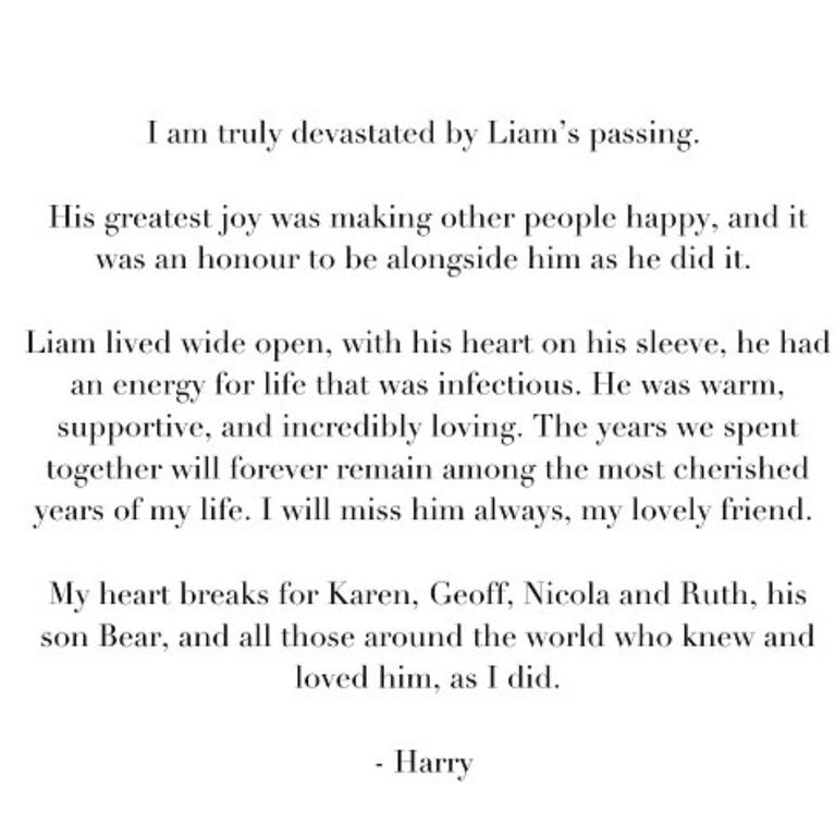 Harry se despidió en Instagram de Liam.