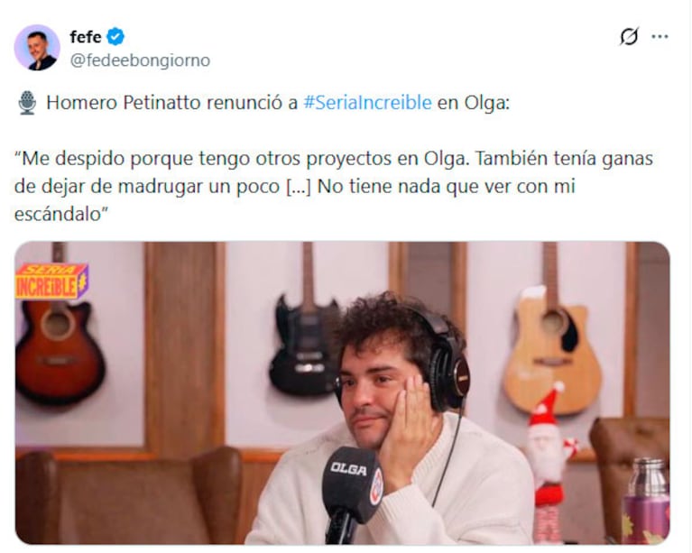 Homero Pettinato renunció a su programa en Olga tras el escándalo con La Reini: los motivos (Foto X y Olga)