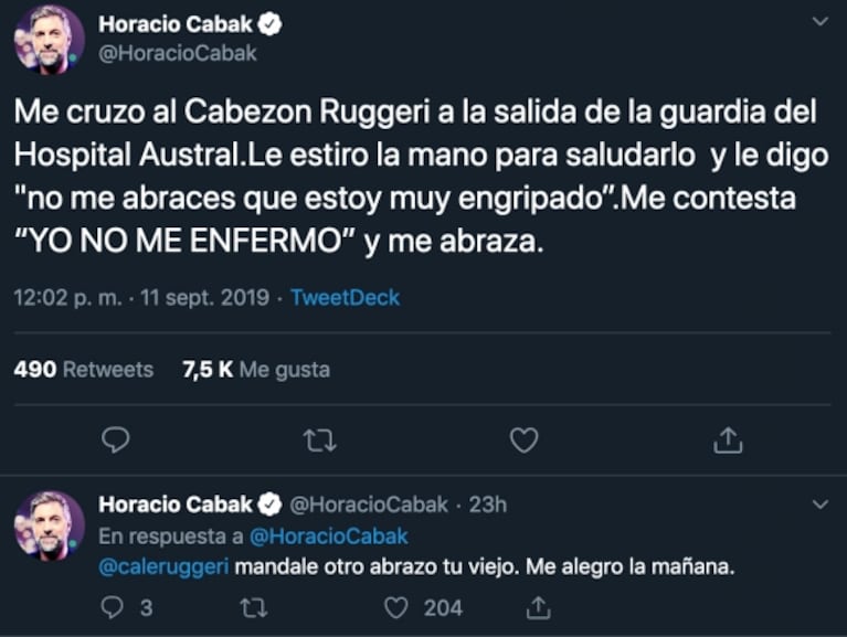 Horacio Cabak y un divertido encuentro con Oscar Ruggeri en la guardia de un hospital: "Me alegró la mañana"