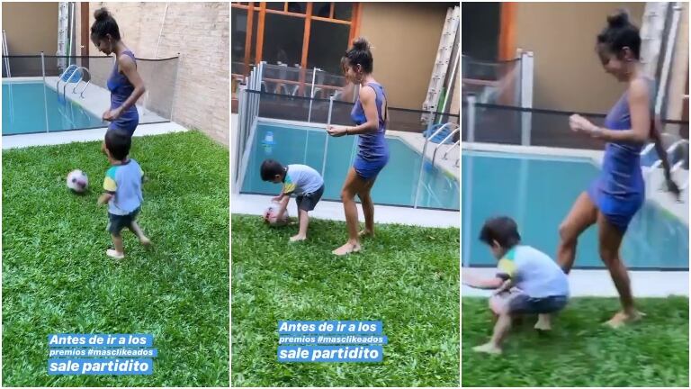 La previa de Lourdes Sánchez, jugando con su hijo, antes de Los Más Clickeados 2019