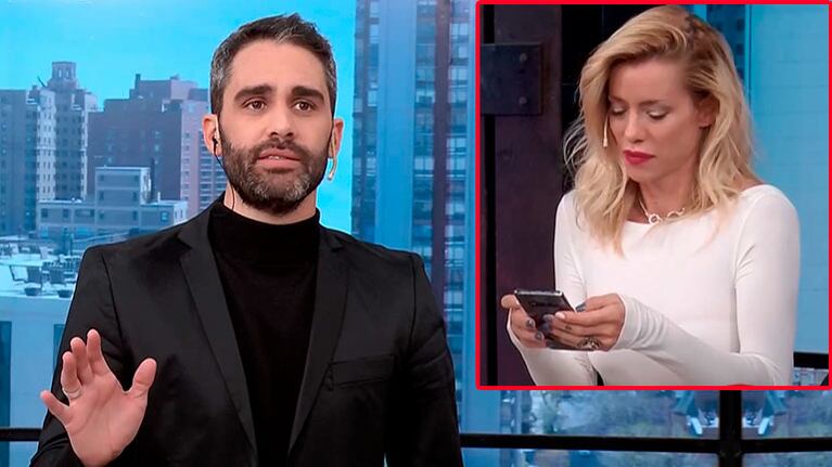 ¡Pasó en vivo! El Pollo Álvarez mandó al frente a Nicole Neumann por verla atenta a su celular en plena nota