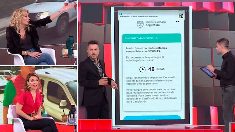 ¡Se puso colorado! El periodista estaba mostrando cómo funciona la App de Covid-19 y le llegaron solicitudes de amistad en vivo