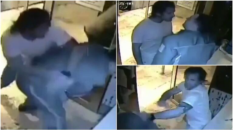 Repudiable video del ataque de un hombre al personal de seguridad por impedirle que salga durante la cuarentena por coronavirus